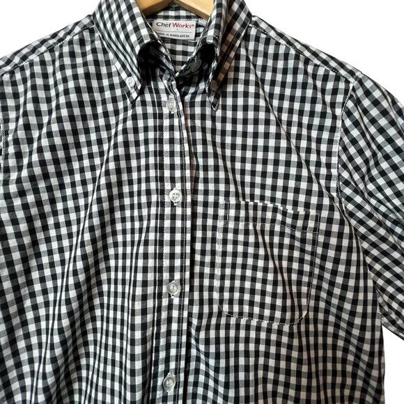 Chef Works Black & White Gingham Long Sleeve Button-Up Shirt S - Picture 7 of 11
